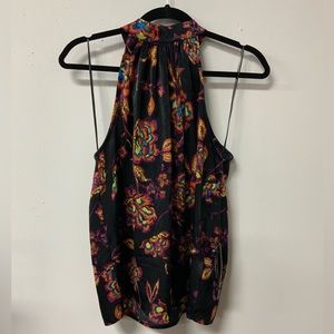 Liverpool Neon (Blu/pink/org/grn)/BlackFloral Halter/mock neck, tie back